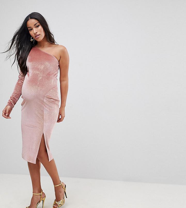 Flounce London Maternity Glitter Velvet One Shoulder Midi Dress - Multi