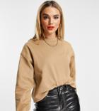 Selected Exclusive Cotton Oversized Sweatshirt In Beige - Part Of A Set-brown