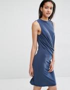 Just Female Carey Bodycon Dress With Drape - Blue