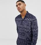 Mauvais Revere Shirt With Tile Print In Relaxed Fit - Black
