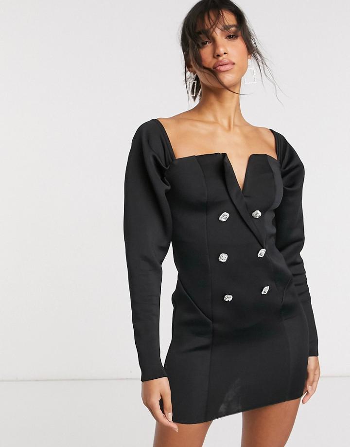 Asos Design Embellished Buttons Off Shoulder Tux Mini Dress In Black