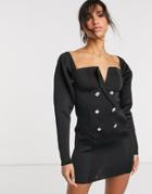 Asos Design Embellished Buttons Off Shoulder Tux Mini Dress In Black