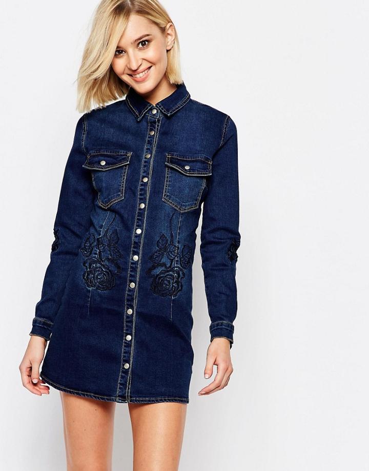 Liquor And Poker Portland Rose Denim Shirt Dress - Dark Blue