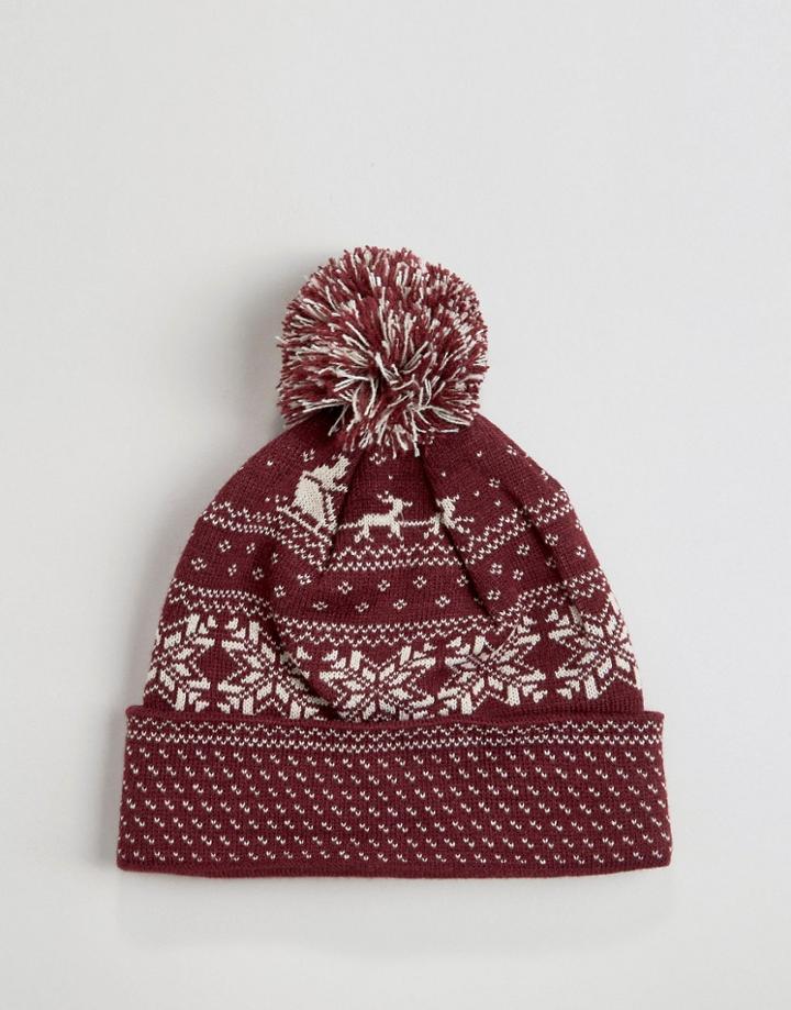 7x Holidays Fairisle Beanie Hat - Red