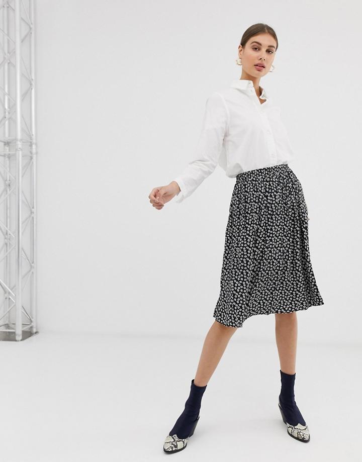 Pieces Floral Midi Skirt-black