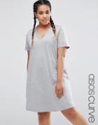 Asos Curve Swing T-shirt Dress With V Neck - Gray