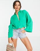 Asos Design Natural Crinkle Shirt In Bright Green