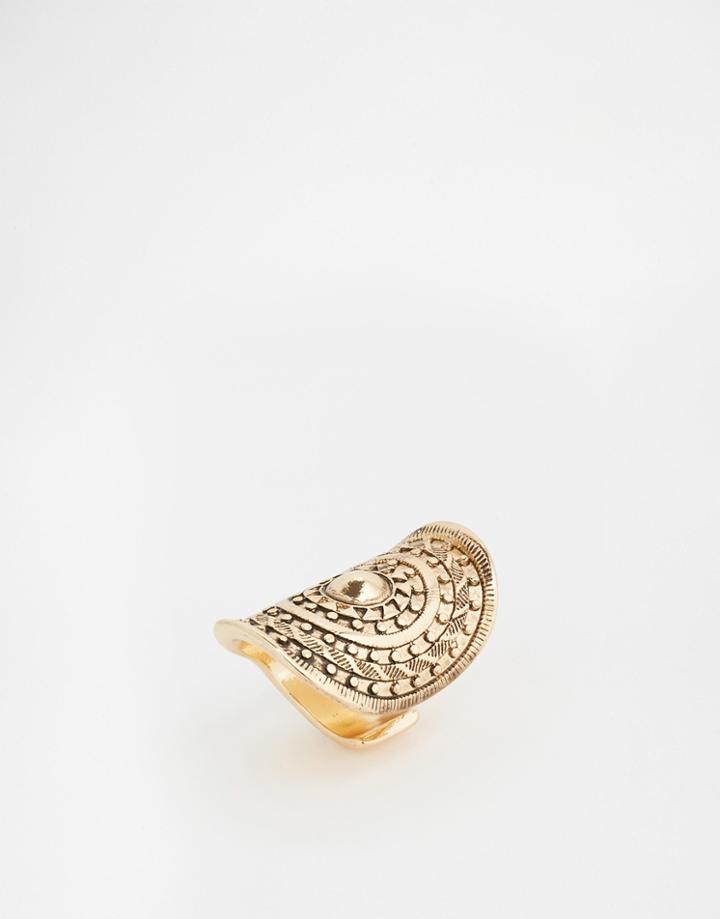 Nylon Vintage Style Engraved Ring - Gold