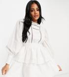 Asyou Open Back Broderie Mini Dress In Off-white
