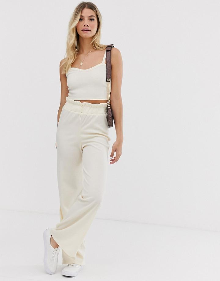 Glamorous Relaxed Wide Leg Pants In Fine Knit Two-piece-cream