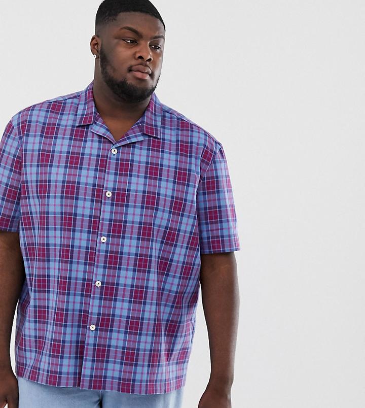 Asos Design Plus Stretch Relaxed Fit Check Shirt In Blue And Purple - Purple