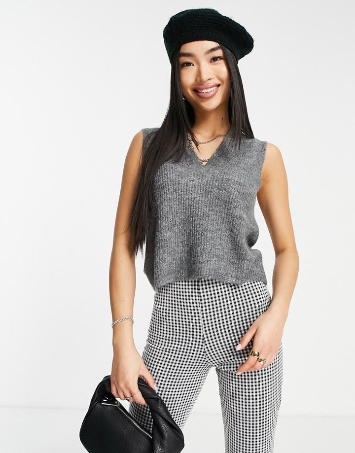 Jdy Elanor V-neck Knitted Vest In Dark Gray Melange