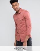 Asos Tall Skinny Denim Western Shirt In Pink - Pink