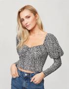 Miss Selfridge Dotty Puff Sleeve Blouse In White