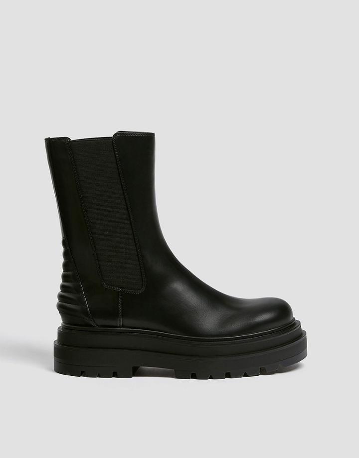 Pull & Bear Padded Chunky Chelsea Boots In Black