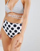 Prettylittlething Polka Dot High Waist Bikini Bottom - White