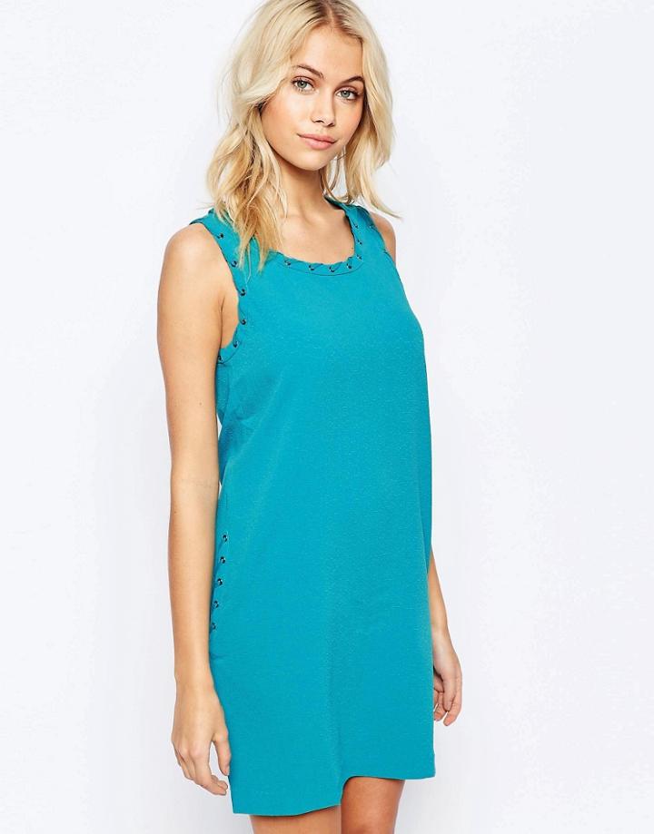 See U Soon Shift Dress With Lacing Detail And Pockets - Blue
