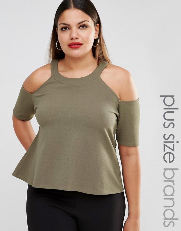 Pink Clove Cold Shoulder Jersey Top - Green