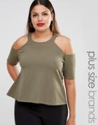 Pink Clove Cold Shoulder Jersey Top - Green