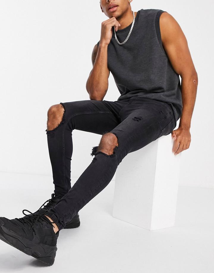 Topman Blowout Super Spray On Jeans In Washed Black