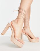 Public Desire Teagen Platform Heel Sandals In Beige Patent-neutral