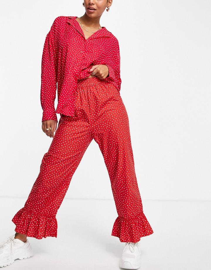 Monki Tina Pants In Red Polka Dot Print - Part Of A Set