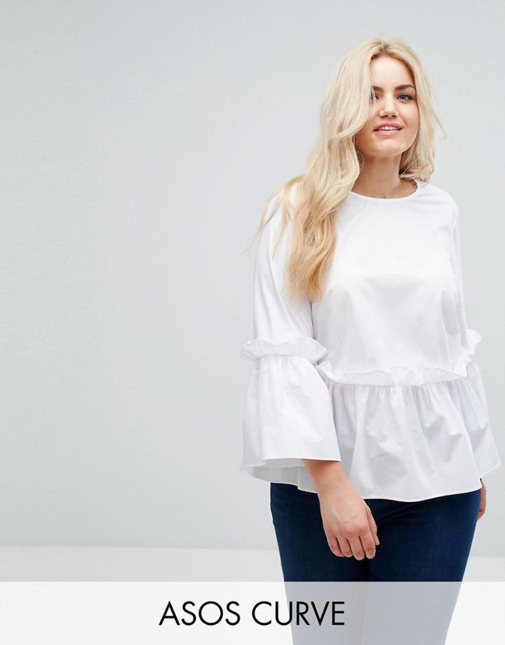Asos Curve Cotton Ruffle Smock Top - White