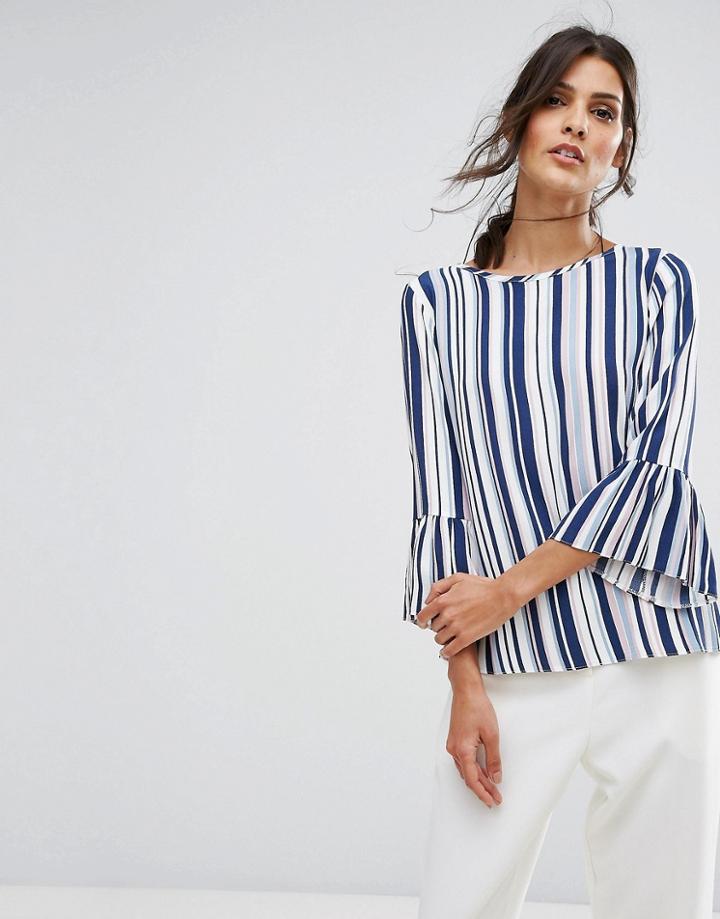 Closet London Frill Sleeve Striped Top - Multi