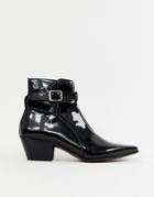 Asos Design Stacked Heel Western Chelsea Boots In Black Patent - Black