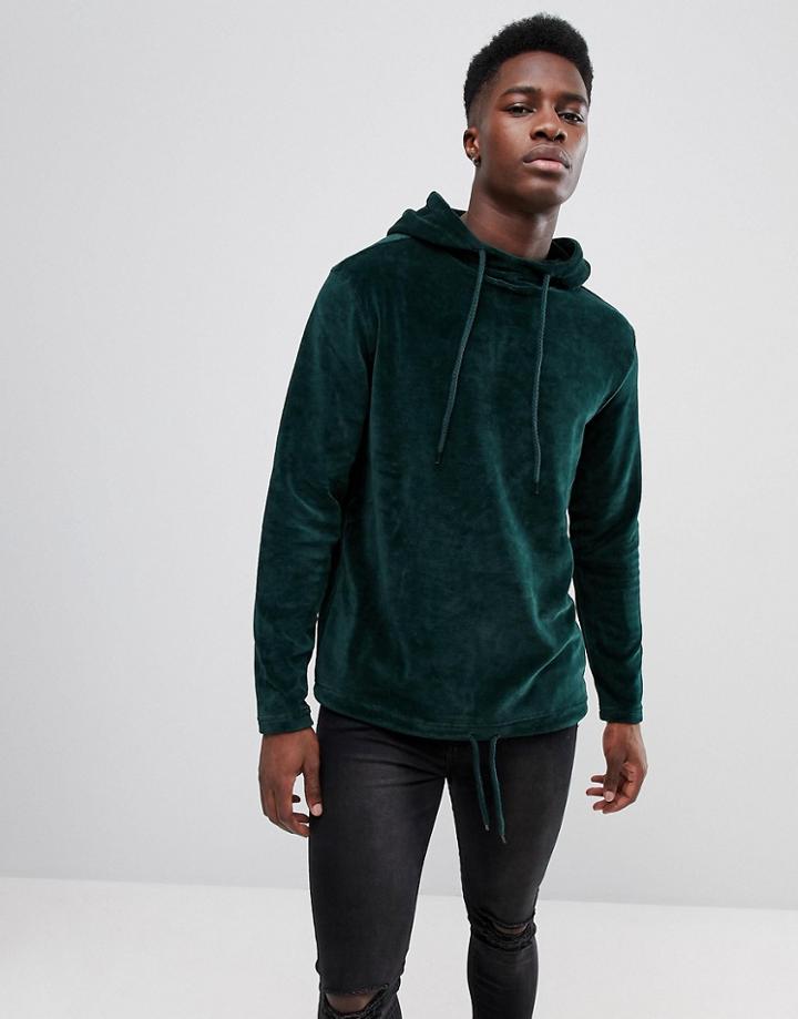 Stradivarius Velour Hoodie In Khaki - Green
