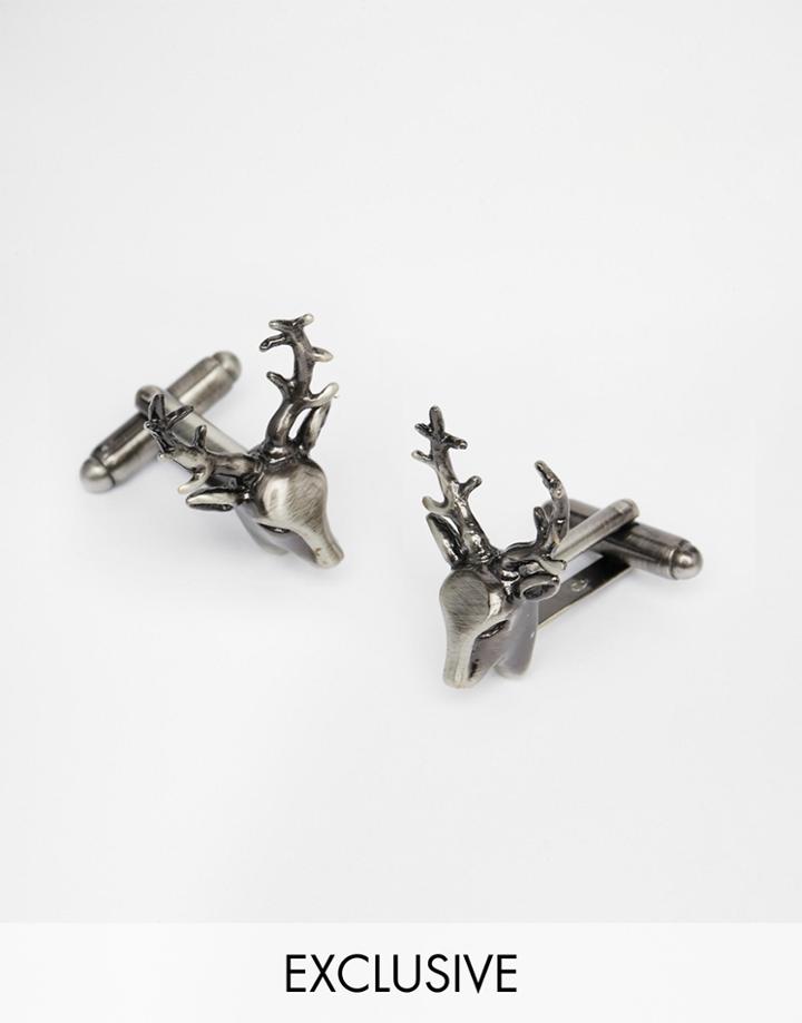 Simon Carter Stag Cufflinks In Antiqued Finish - Silver