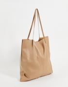 Asos Design Clean Tote Bag In Stone Faux Leather-neutral