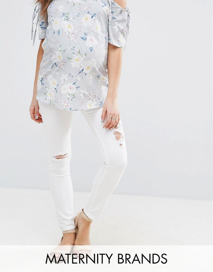 New Look Maternity Under Bump Ripped Skinny Jeans - White