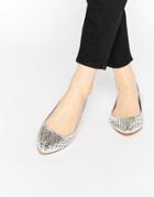 London Rebel Cut Out Point Flat Shoes - Silver