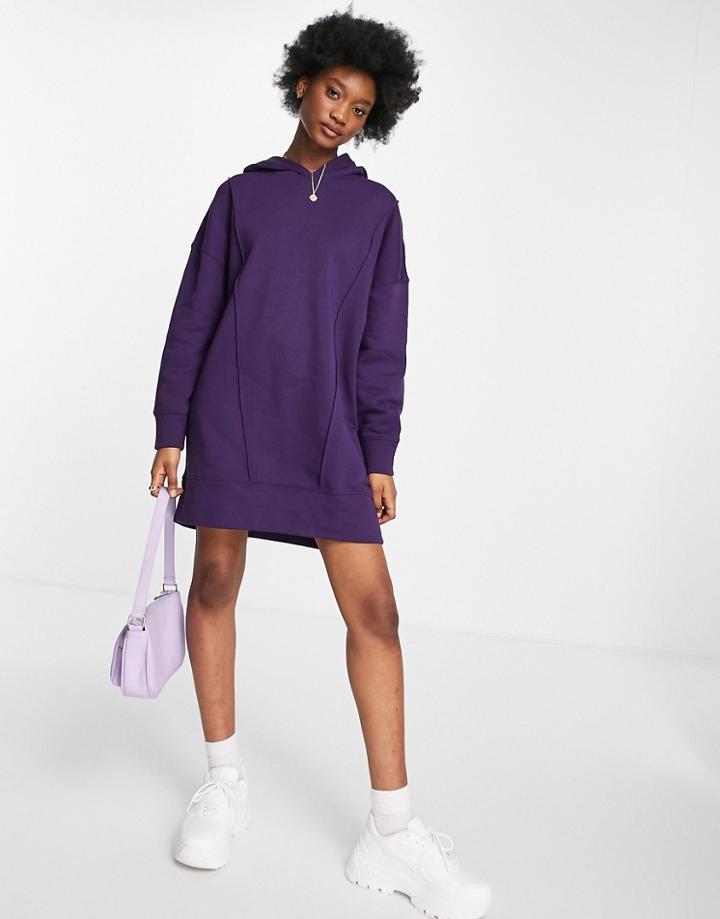 Asos Design Seam Detail Oversized Hoodie Sweatshirt Dress In Dark Purple