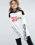 Asos T-shirt With Track Race Print And Super Long Sleeves - White
