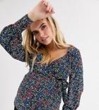 Fashion Union Maternity Wrap Front Blouse In Contrast Ditsy Floral-multi
