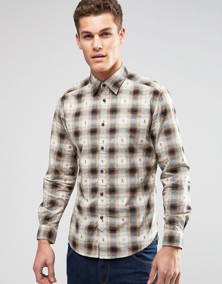 Esprit Long Sleeve Check Shirt In Regular Fit - Camel