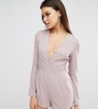 Missguided Tall Plunge Wrap Front Romper - Beige
