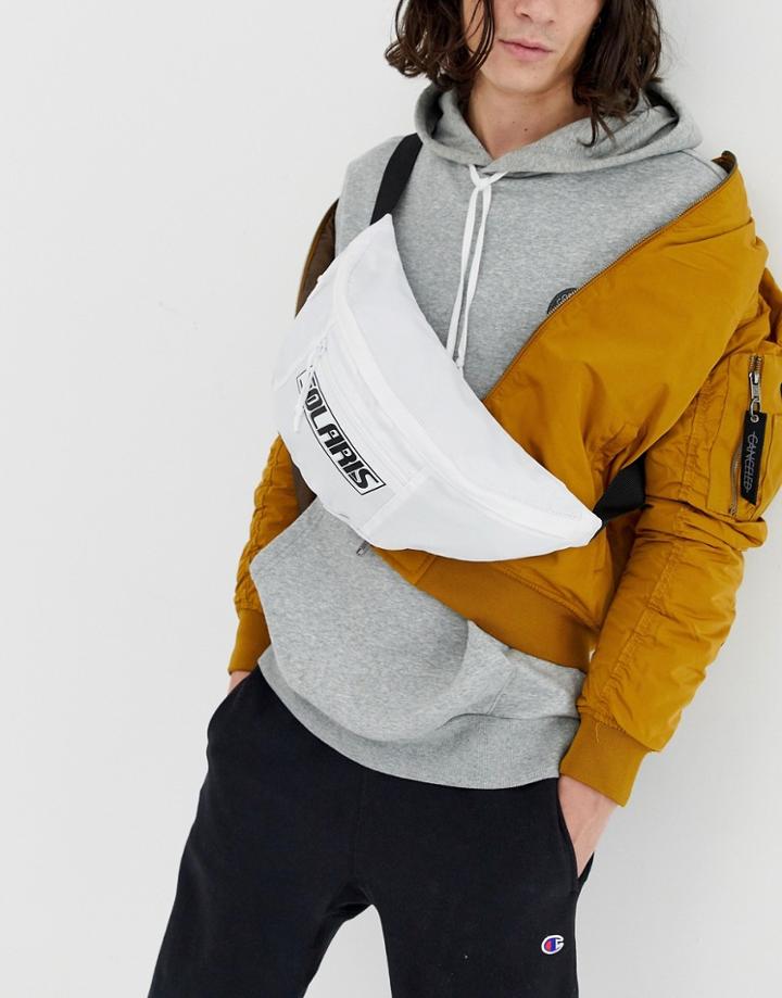 Asos Design Large Cross Body Fanny Pack In White With Solaris Print - White