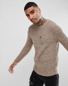 Asos Fluffy Fisherman Rib Sweater In Oatmeal - Beige