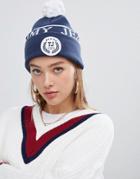 Tommy Jeans Bobble Beanie With Logo & Crest Patch - Black