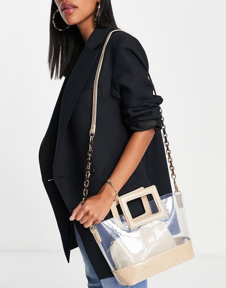 Call It Spring By Aldo Cthrume Vegan Double Pouch Chain Crossbody Bag In Beige And Clear-neutral