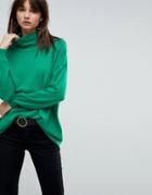 Asos Oversized Sweater With Slouchy Neck - Green