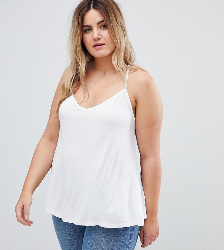 Asos Design Curve Cami With Cross Straps In Swing Fit - White