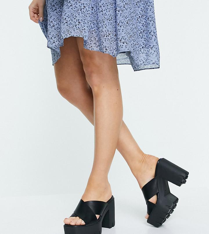 Asos Design Wide Fit Neale Chunky Platform Heeled Sandals In Black