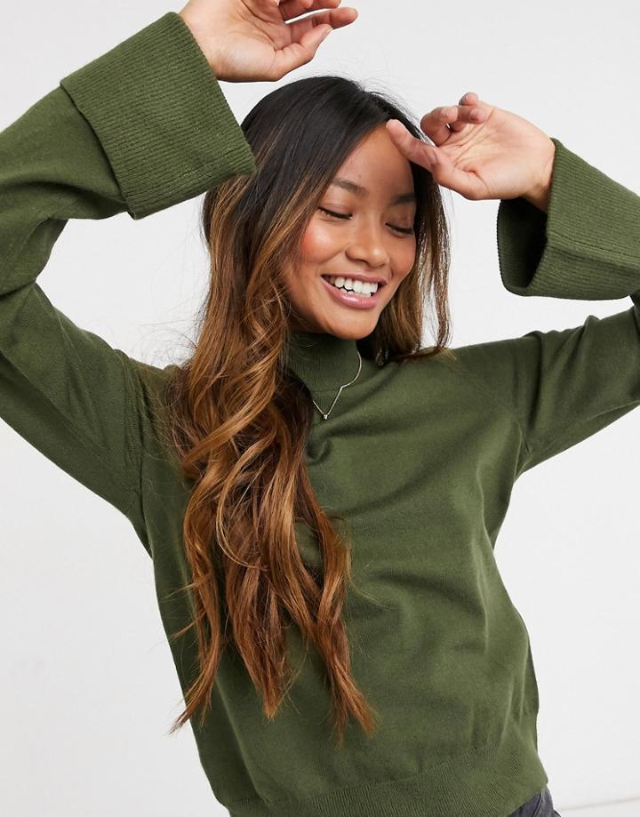 Vila Knitted Sweater With Deep Cuffs In Green