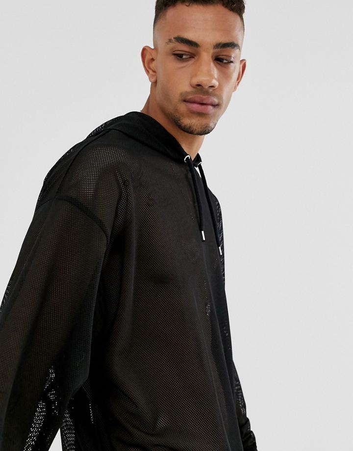 Asos Design Mesh Hoodie In Black