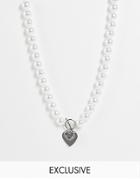 Reclaimed Vintage Inspired Unisex Ultimate Y2k Necklace With Faux Pearls And Heart In Silver