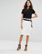 Ba & Sh Belted Pencil Skirt - Cream